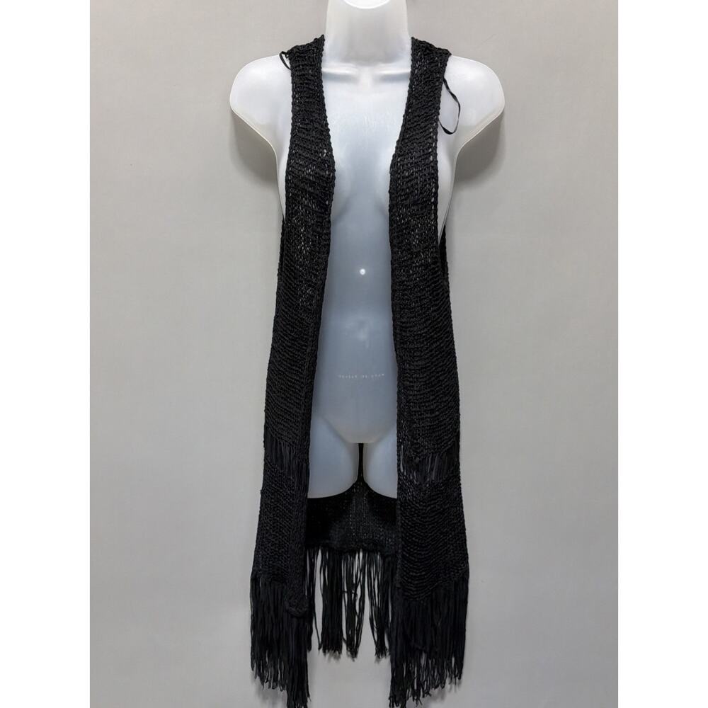 New Maurices Black Fringe Tank Top Kimono Size OS